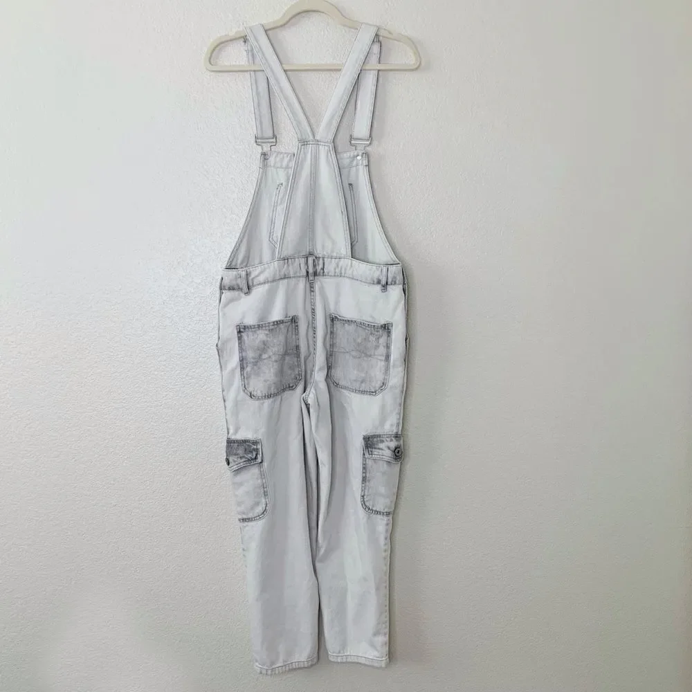 Zara Basic Bleach Distressed Cargo Style Jeans Overalls, Sz Small - Picture 10 of 15